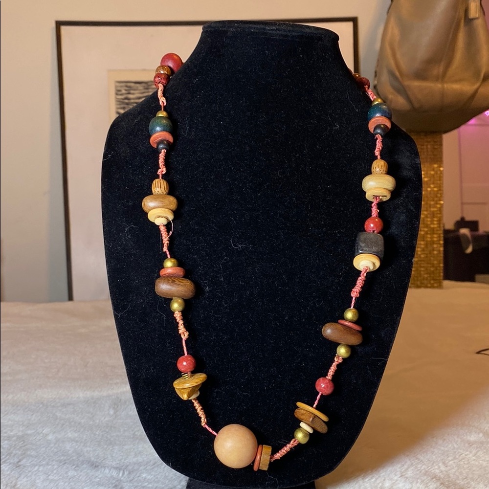 Pink-Tone Wooden Beaded Necklace EUC 28in